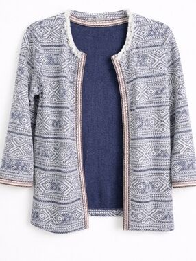Valerie Stevens Vintage Boho Fringe Embroidered Knit Cardigan Open Front Small